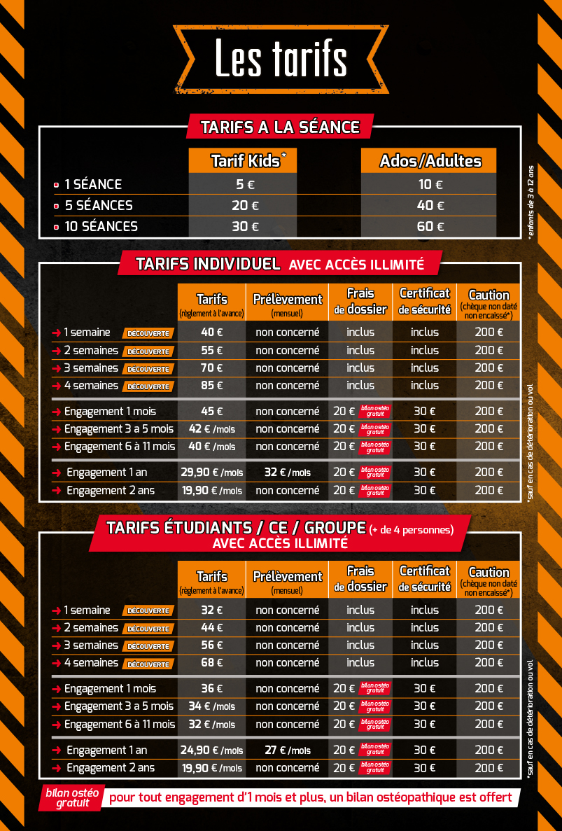 Tarifs pur fitness
